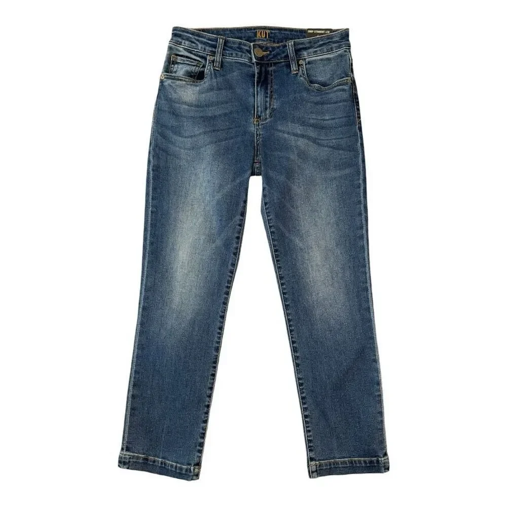 NEW KUT from the Kloth Women's‎ Crop Straight Leg Jeans Size 2 Blue Denim NWT